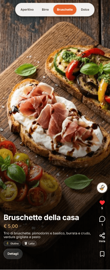 Scroll Menu — bruschette della casa nel menu digitale